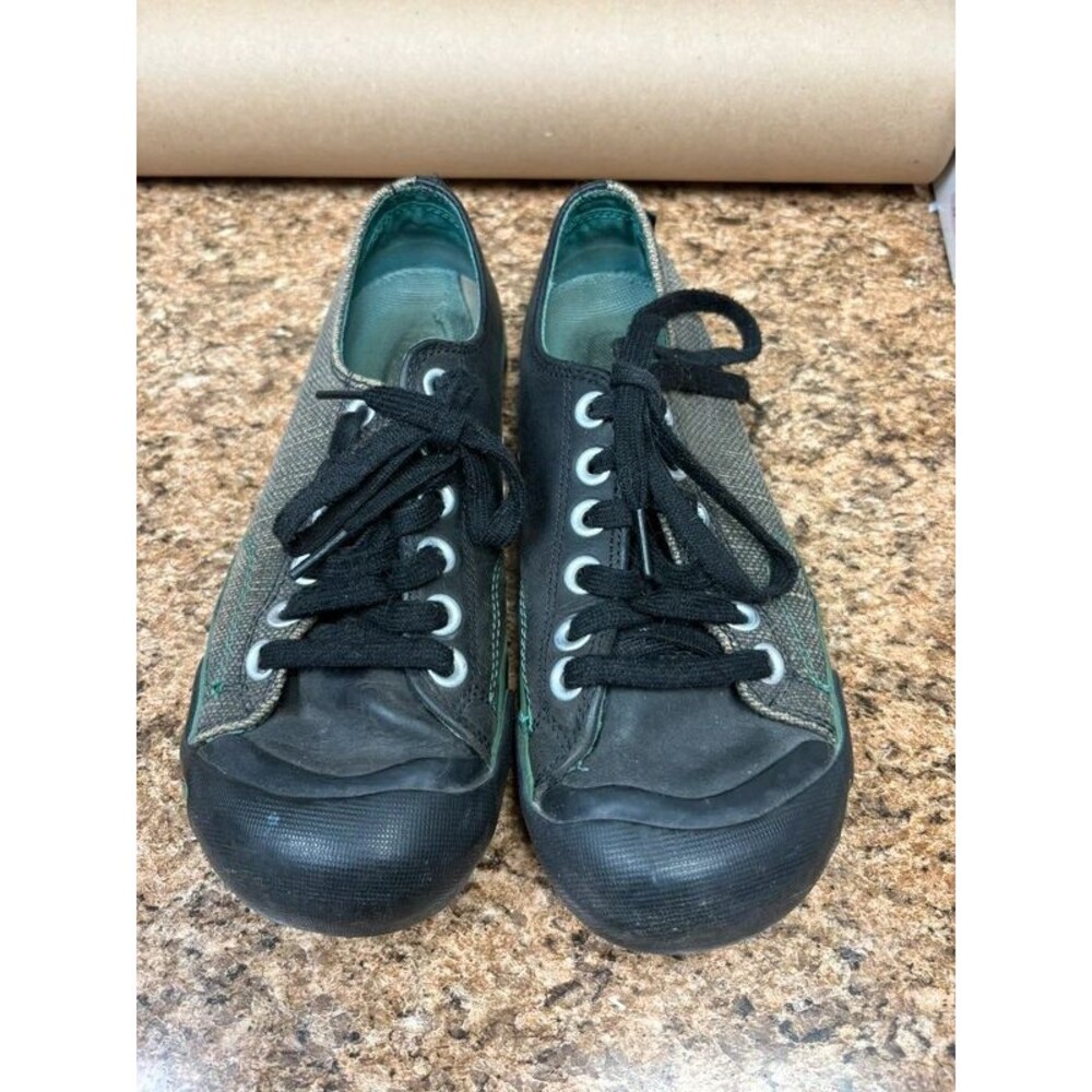 KEEN Womens 7.5 Casual Oxford Sneakers Canvas Leather Black Green Comfort